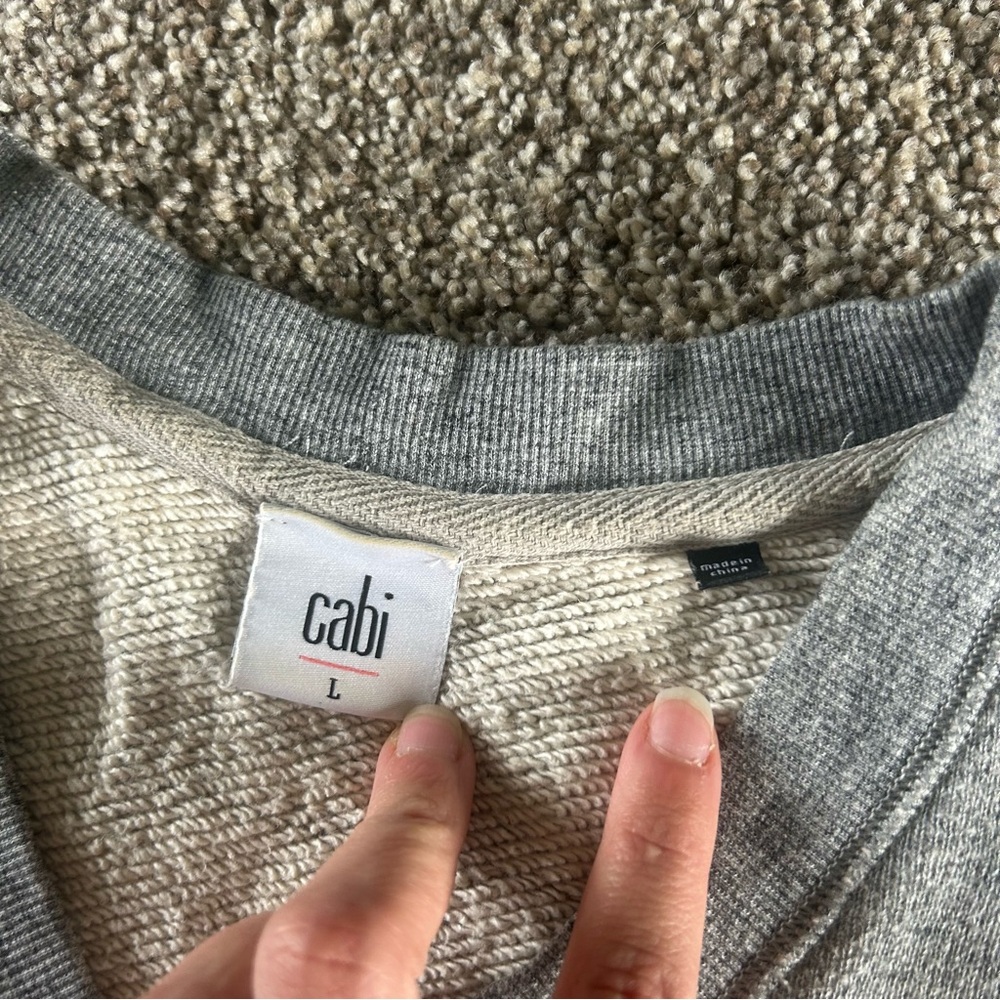 [CAbi]  V-Neck Sweater w Cable Knit Sleeves - Picture 3 of 7